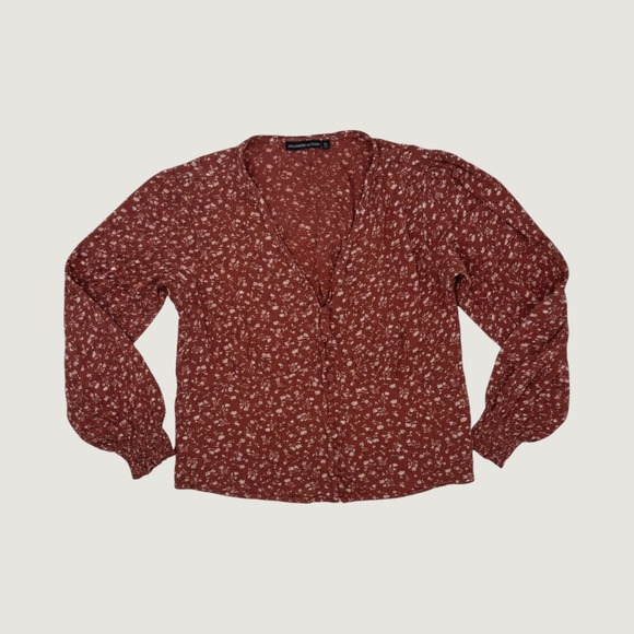 Abercrombie & Fitch Tops - Abercrombie & Fitch Blouse XL Floral Button Front Peplum Rust Red‎ Boho Crepe